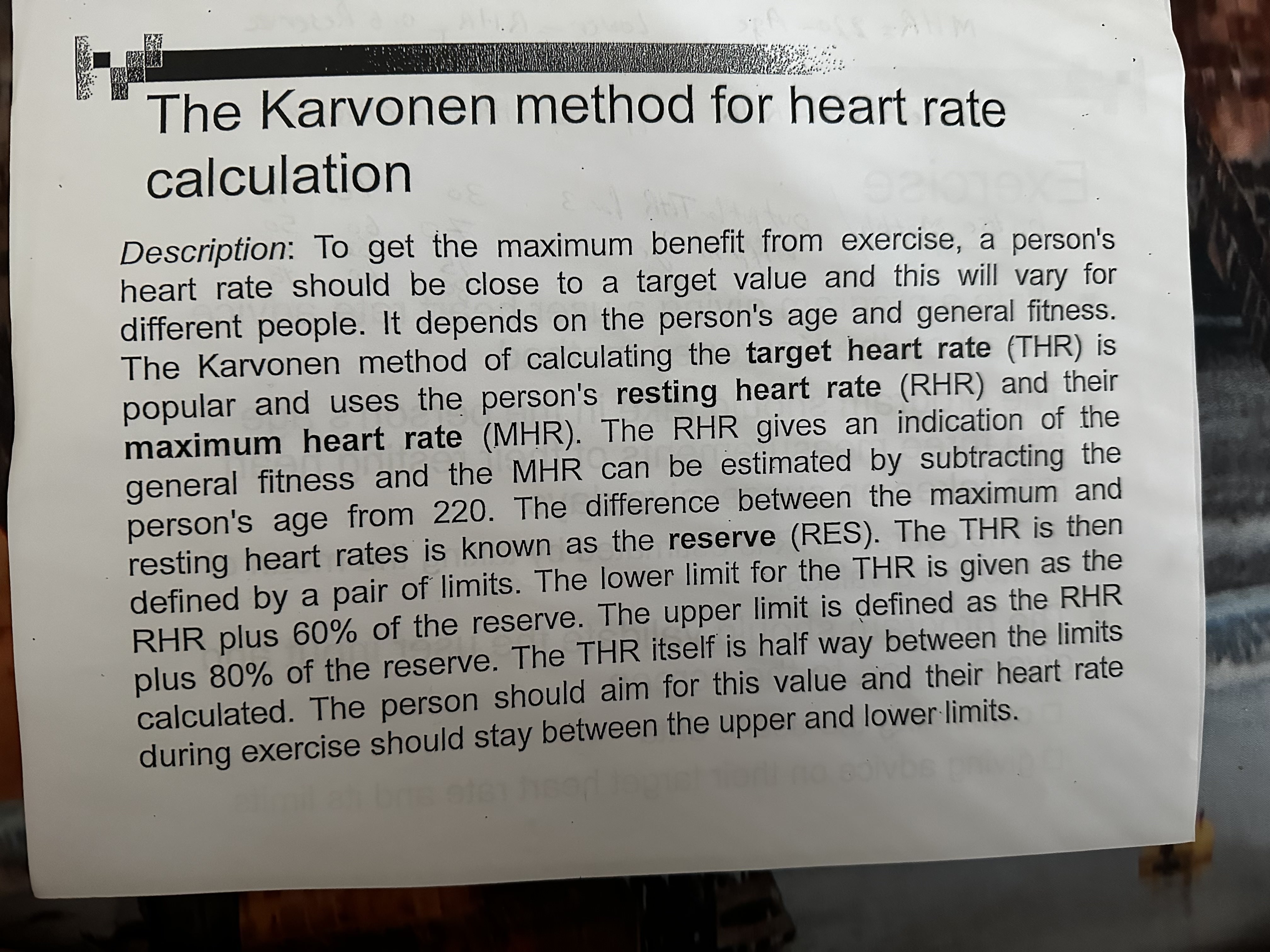 Solved The Karvonen Method For Heart Rate Calculation 8042