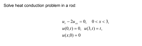 Solved Solve heat conduction problem in a rod: u, - 2u = 0, | Chegg.com