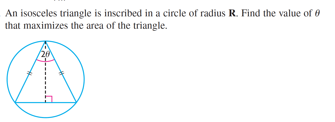 area of isosceles triangle inscribed in a circle given radius