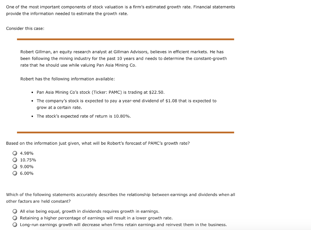 Solved One Of The Most Important Components Of Stock Chegg