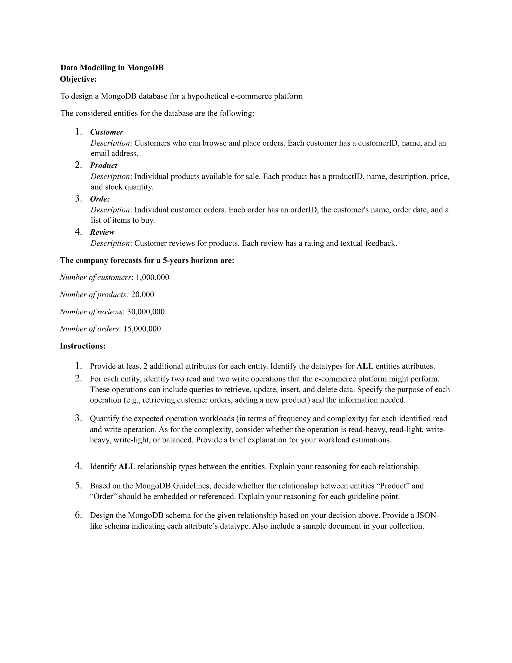 Solved Data Modelling in MongoDB Objective: To design a | Chegg.com