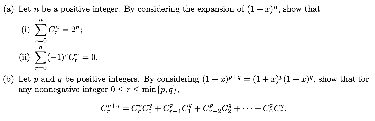 Solved (a) Let n be a positive integer. By considering the | Chegg.com