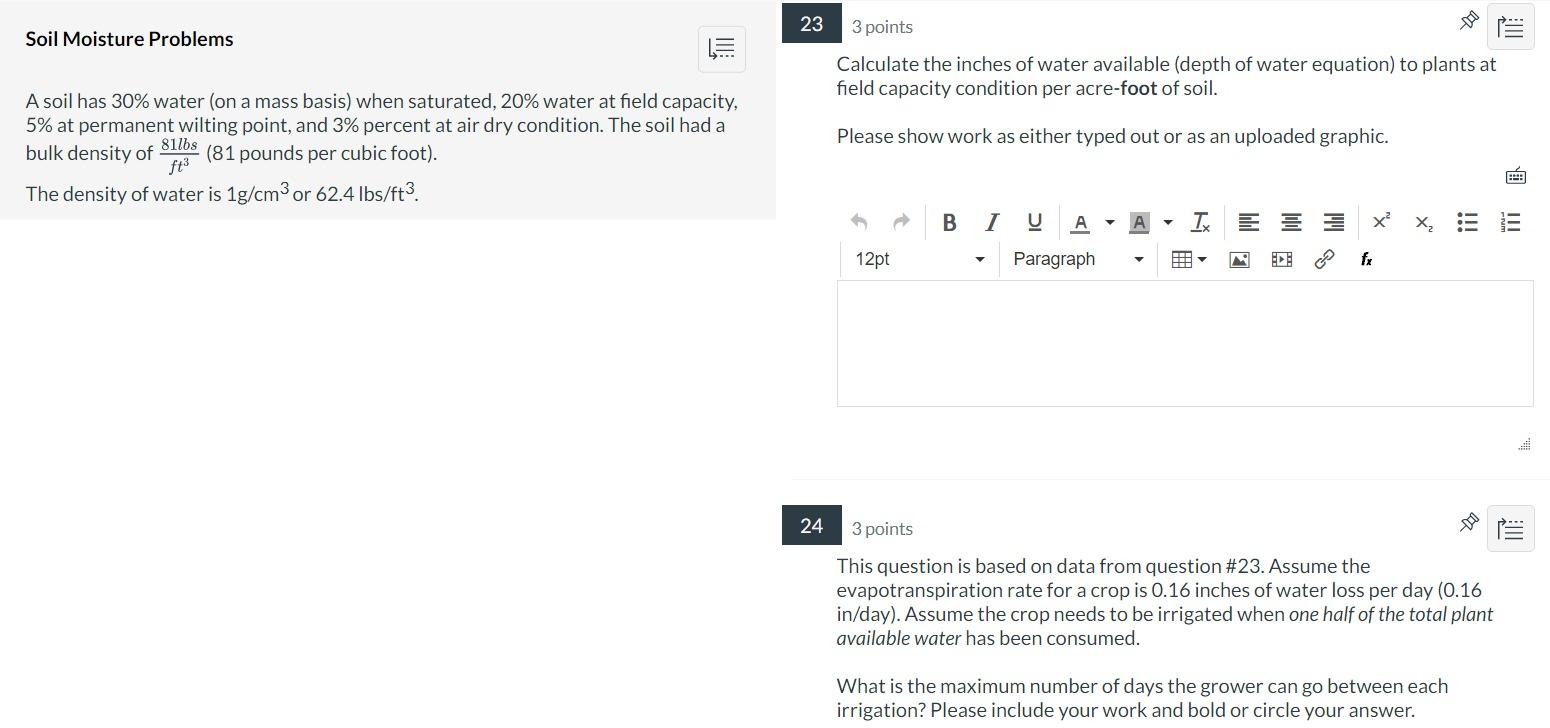 Solved Soil Moisture Problems 233 points Calculate the