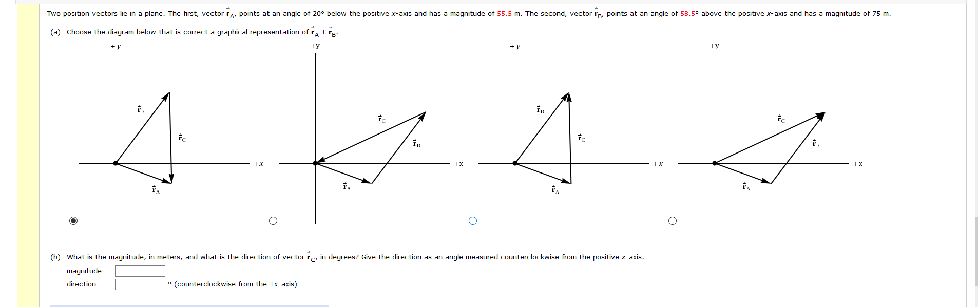 Solved A velocity vector 36∘ below the positive x-axis has a