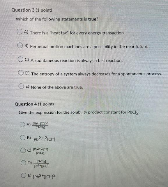 Solved Question 3 (1 point) Which of the following | Chegg.com