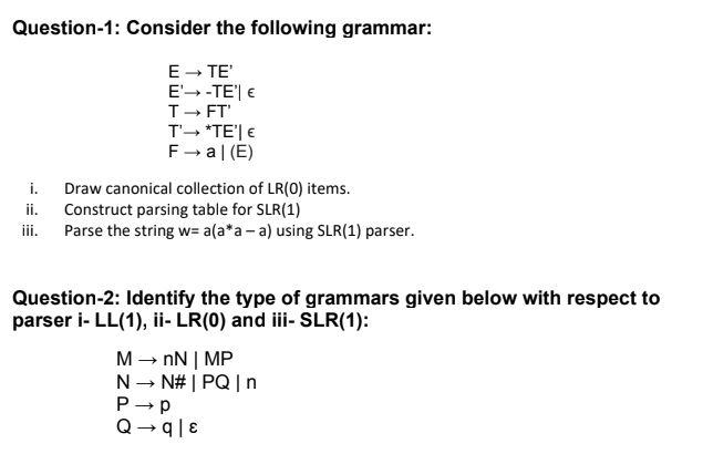 Solved Question-1: Consider the following grammar: E → TE’ | Chegg.com
