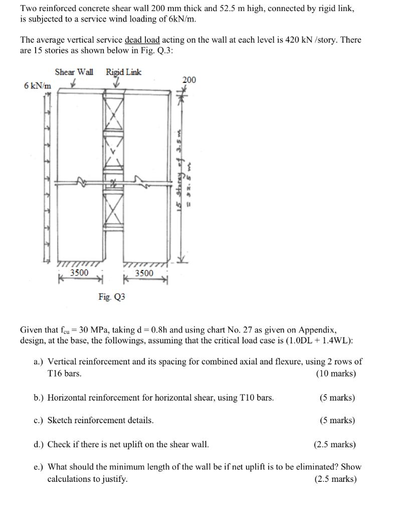 Solved Two reinforced concrete shear wall 200 mm thick and