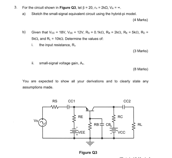 Solved 3. For The Circuit Shown In Figure Q3, Let B = 20,6 = | Chegg.com