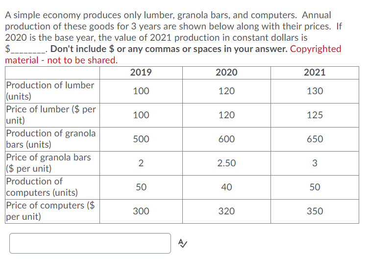 Solved A simple economy produces only lumber, granola bars,
