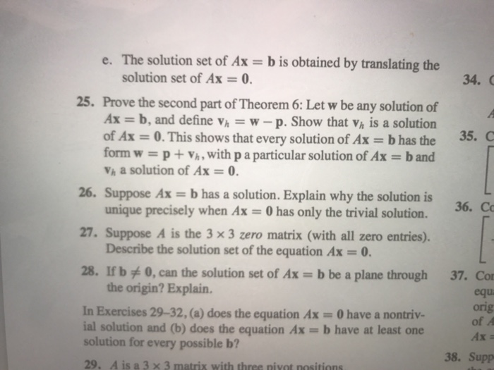 Solved e. The solution set of Ax = b is obtained by | Chegg.com