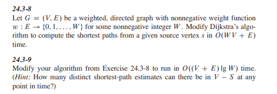 Solved 24.3-8 Let G = (V. E) be a weighted, directed graph | Chegg.com