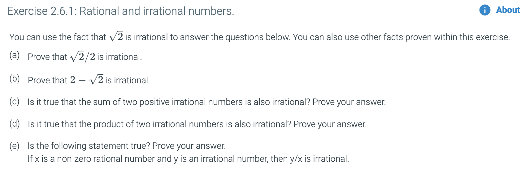 Solved Exercise 2.6.1: Rational And Irrational Numbers. | Chegg.com