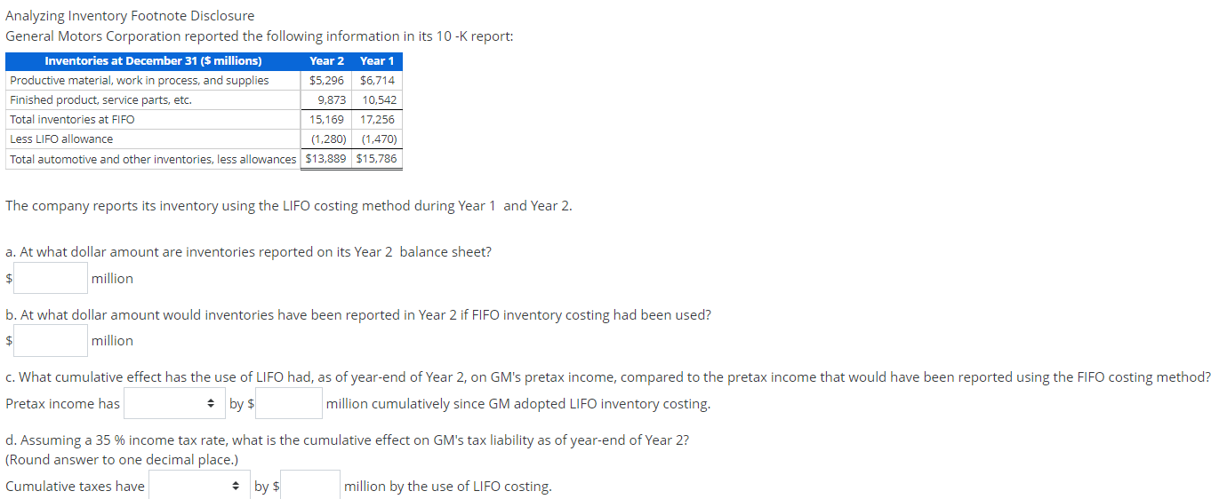 Solved Analyzing Inventory Footnote Disclosure General