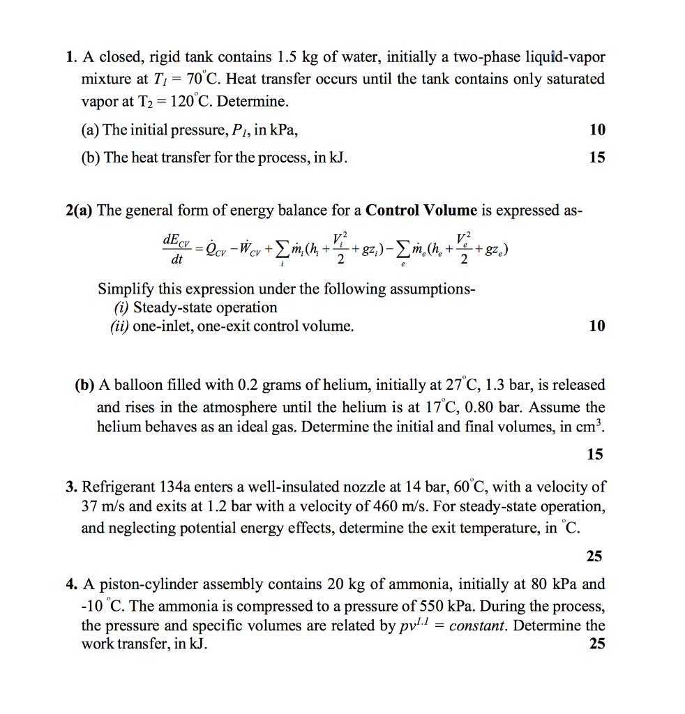 Solved 1. A closed, rigid tank contains 1.5 kg of water, | Chegg.com