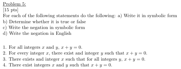Solved Problem 5: [15 pts] For each of the following | Chegg.com