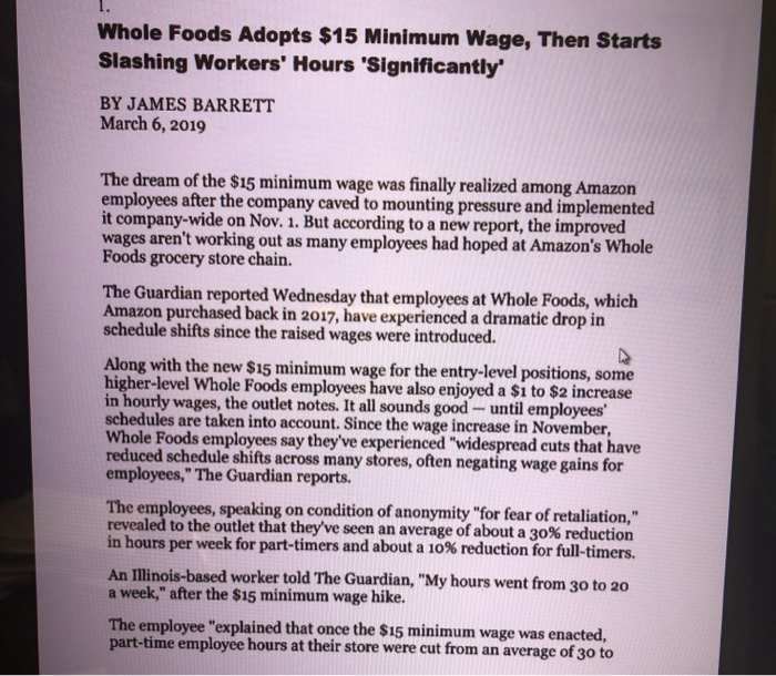 Solved 1. Whole Foods Adopts 15 Minimum Wage, Then Starts