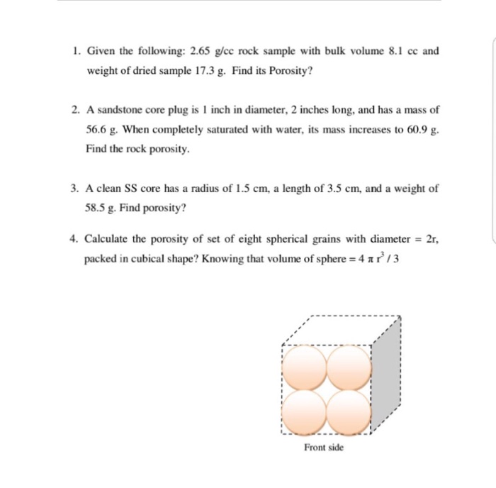Solved 1. Given the following 2.65 g/cc rock sample with