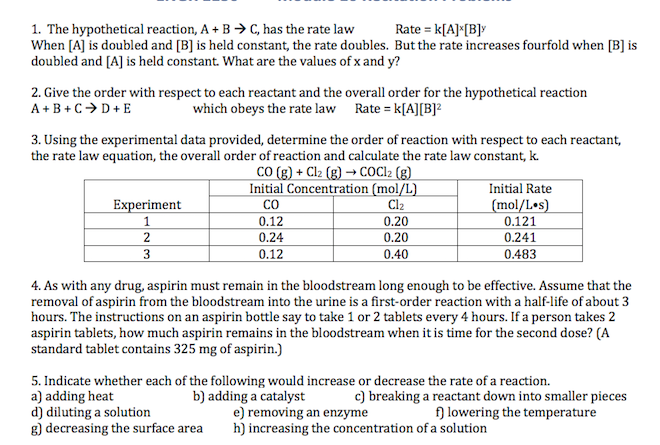 Solved 1. The Hypothetical Reaction, A+B → C, Has The Rate | Chegg.com