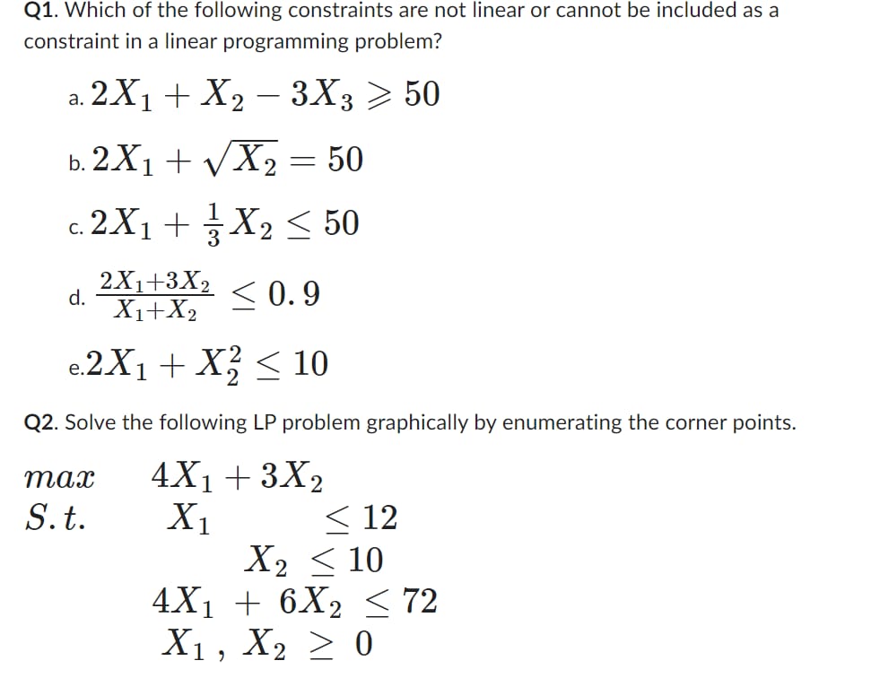 Solved Q1. Which of the following constraints are not | Chegg.com