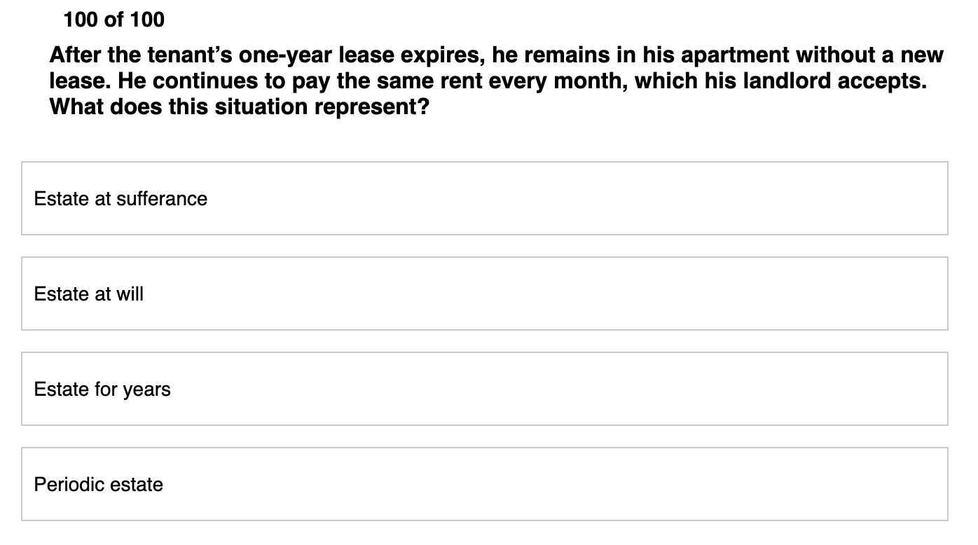Solved 100 of 100 After the tenant's oneyear lease expires,