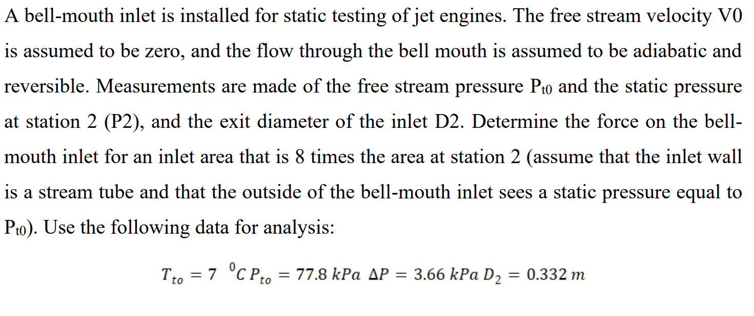 Solved A bell-mouth inlet is installed for static testing of | Chegg.com