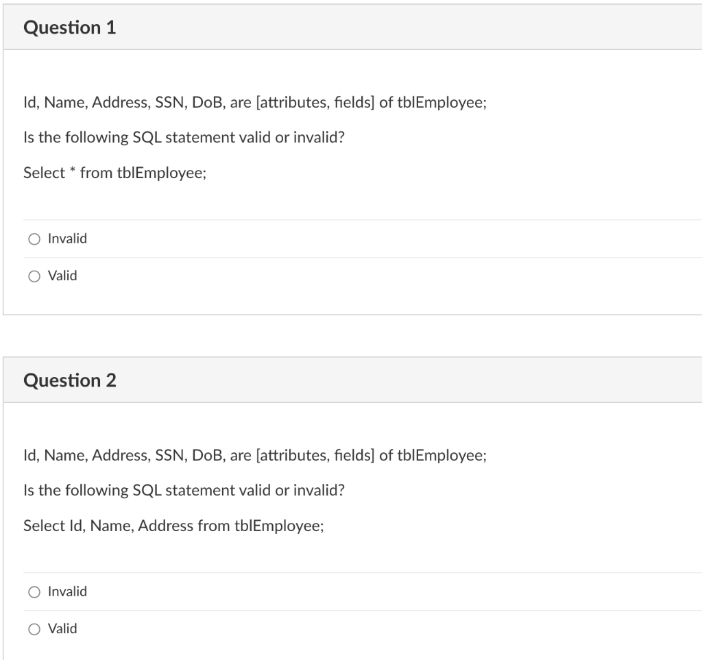 Solved Id, Name, Address, SSN, DoB, are [attributes, fields] | Chegg.com