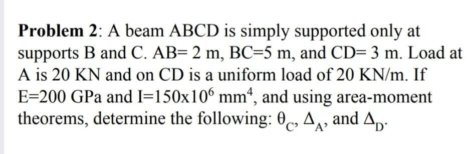 Solved Problem 2: A beam ABCD is simply supported only at | Chegg.com