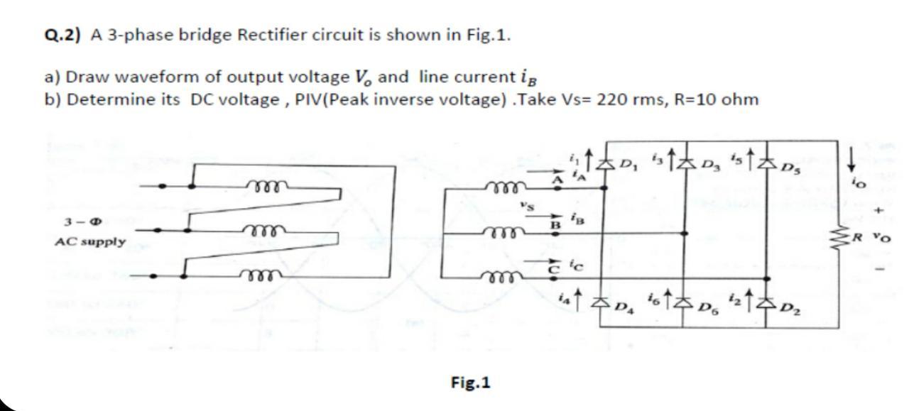 Solved Q.2) A 3-phase bridge Rectifier circuit is shown in | Chegg.com