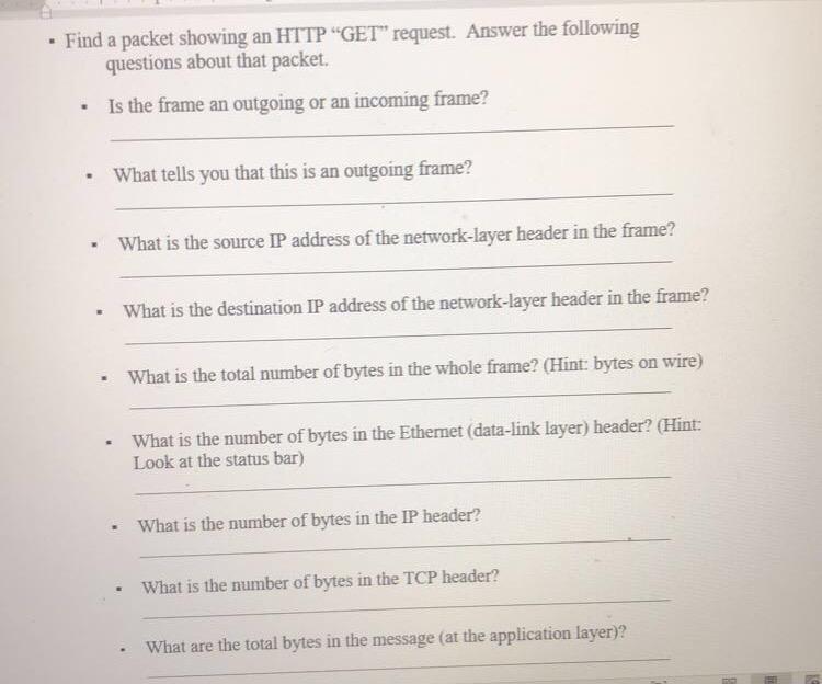 Solved • Find a packet showing an HTTP "GET" request. Answer