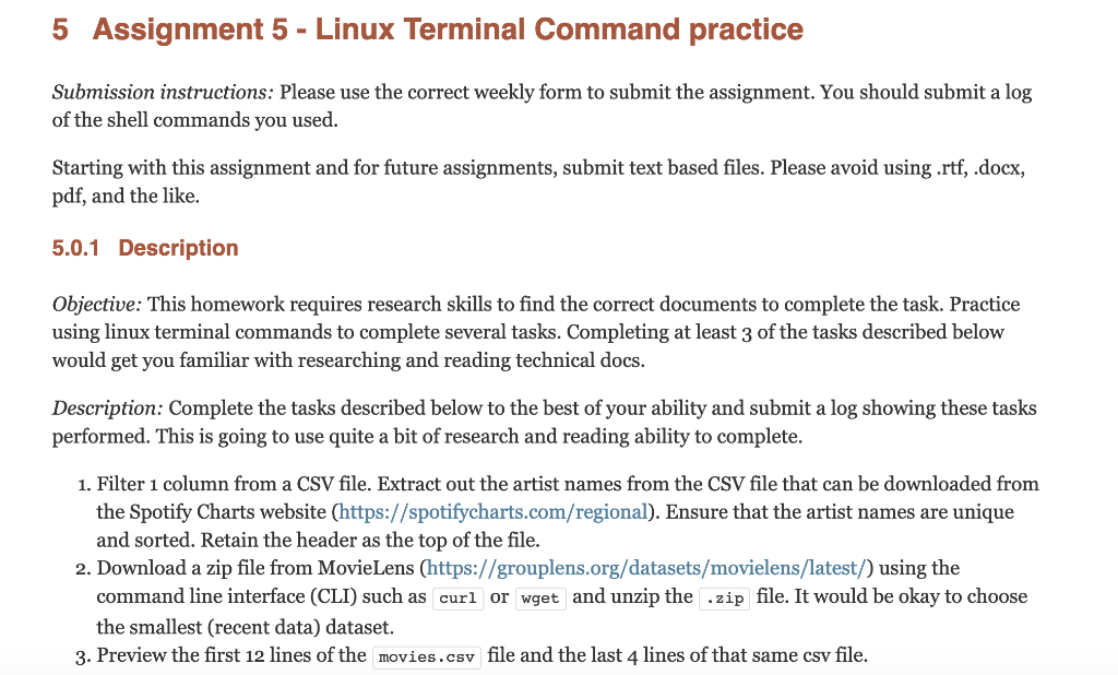 Solved 5 Assignment 5 - Linux Terminal Command practice | Chegg.com