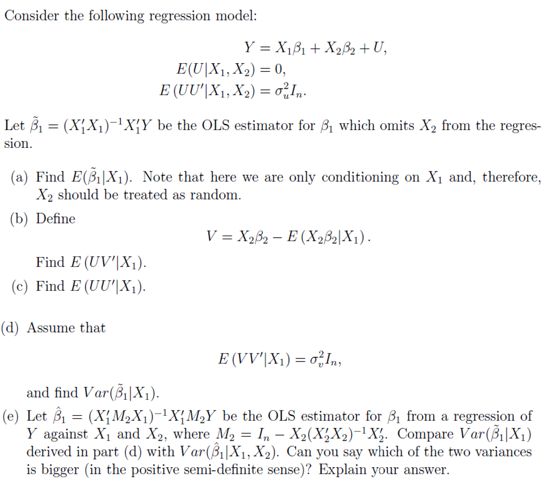 Solved Consider The Following Regression Model: | Chegg.com