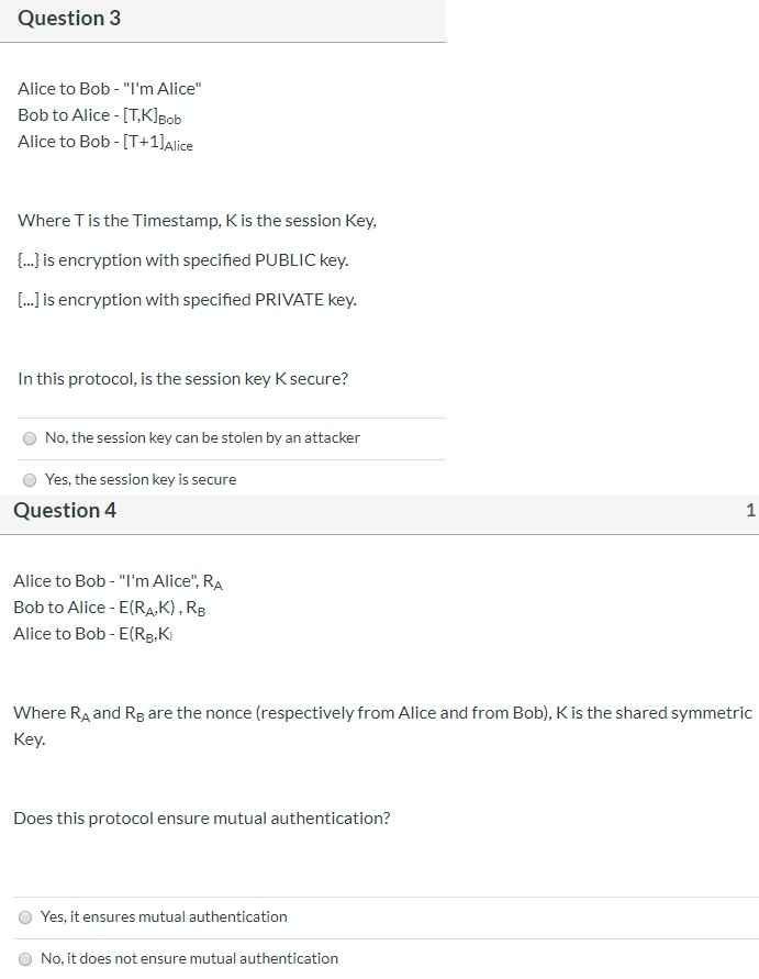 Solved Question 3 Alice To Bob - "I'm Alice" Bob To Alice - | Chegg.com