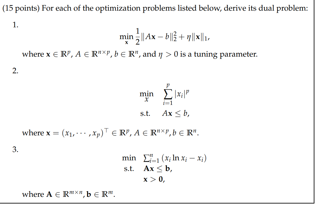 Solved (15 points) For each of the optimization problems | Chegg.com