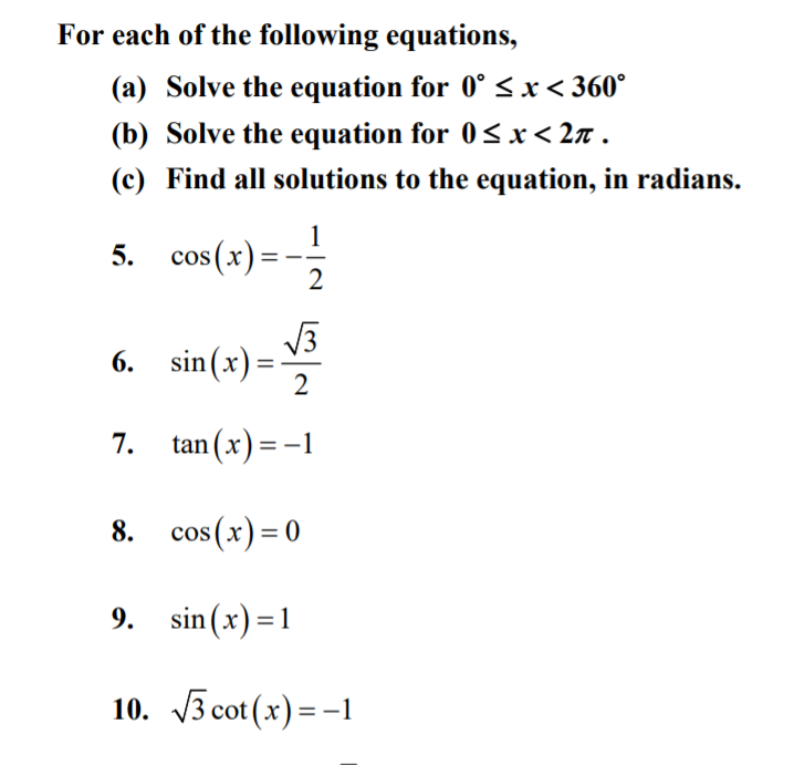 Solved For each of the following equations, (a) Solve the | Chegg.com