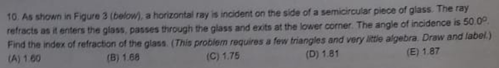 Solved 10 As shown in Figure 3 (below), a horizontal ray is | Chegg.com