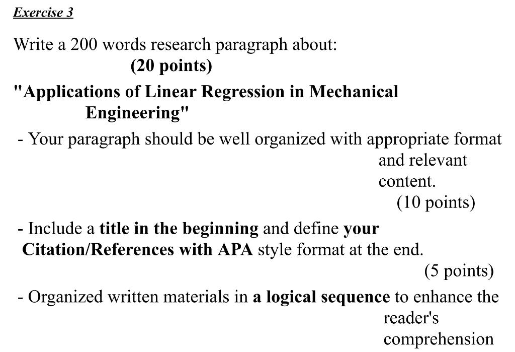 Solved Exercise 3 Write a 200 words research paragraph | Chegg.com