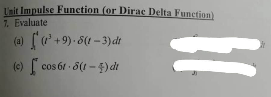 Solved Unit Impulse Function (or Dirac Delta Function) 7. | Chegg.com