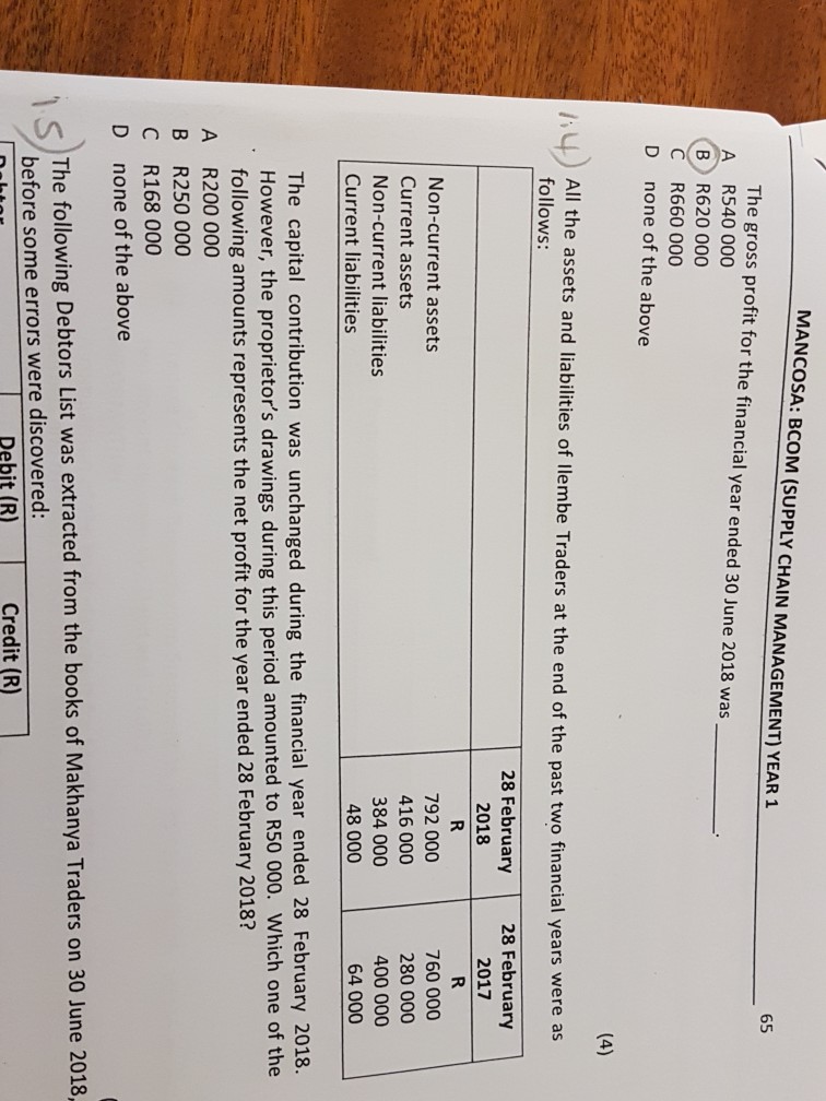Solved MANCOSA (SUPPLY CHAIN MANAGEMENT) YEAR 1 65 The