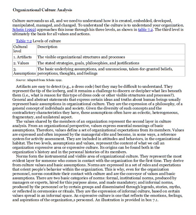 Organizational culture analysis culture surrounds us all, and we need to understand how it is created, embedded, developed, m