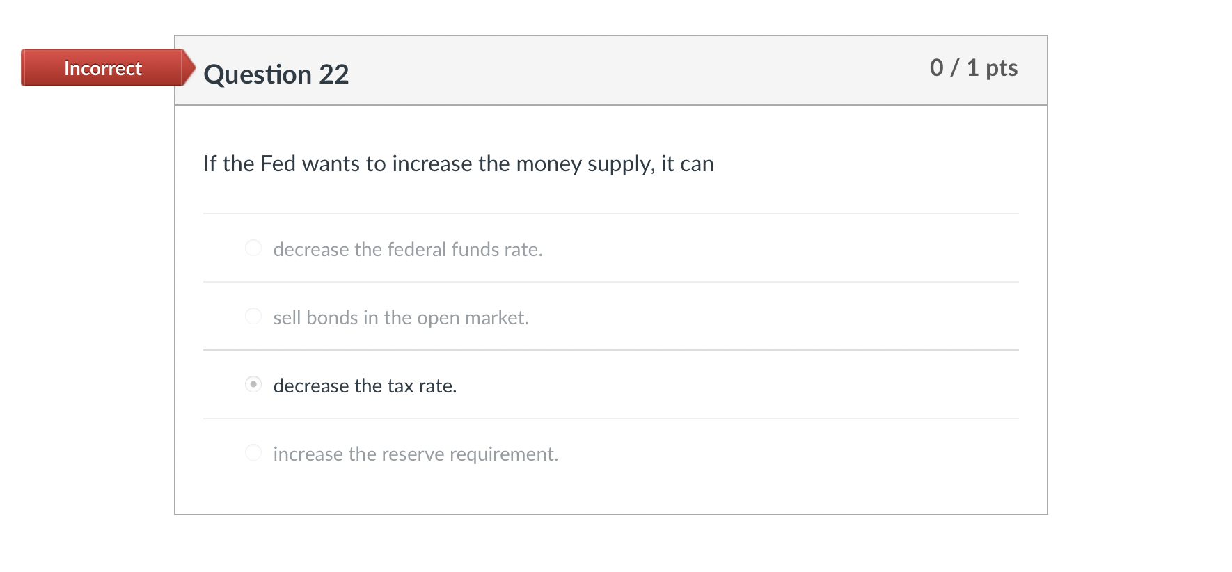 Solved Incorrect Question 22 0 / 1 pts If the Fed wants to | Chegg.com
