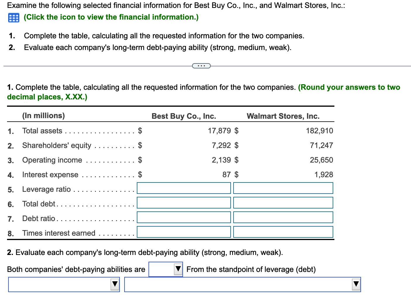 Solved Examine The Following Selected Financial Information | Chegg.com