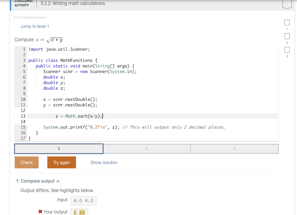 Solved CHALLENGE ACTIVITY 3.2.2: Writing math calculations 