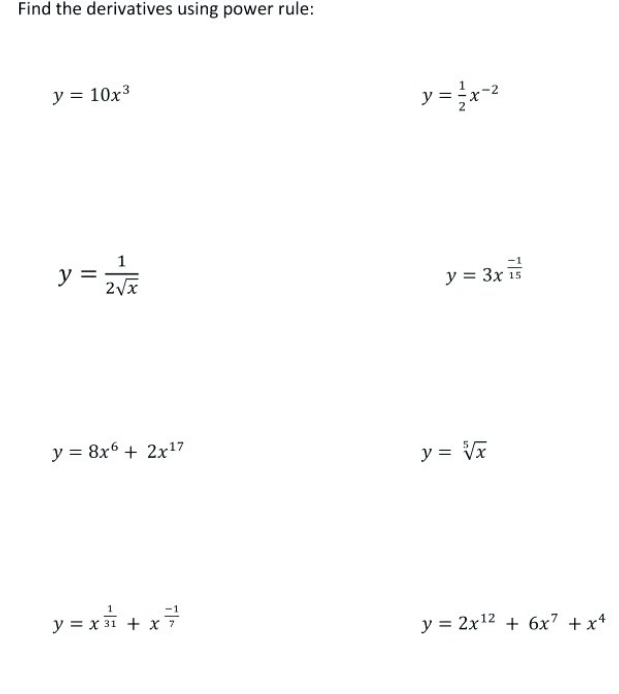 Solved Find the derivatives using power rule: y = 10x3 y = | Chegg.com
