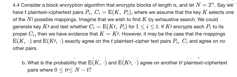 Solved 4.4 Consider A Block Encryption Algorithm That | Chegg.com