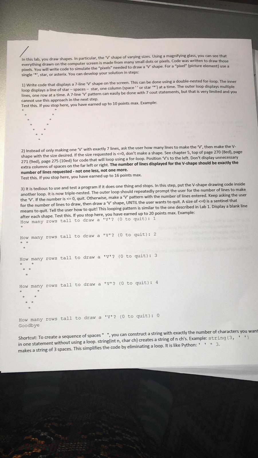 Solved In this lab, you draw shapes. In particular, the 'V' | Chegg.com