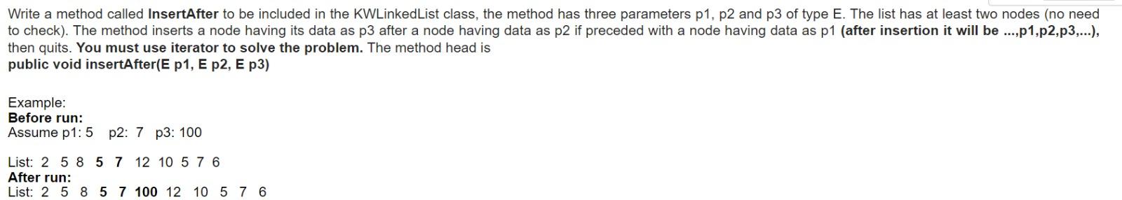 Solved Write a method called InsertAfter to be included in | Chegg.com