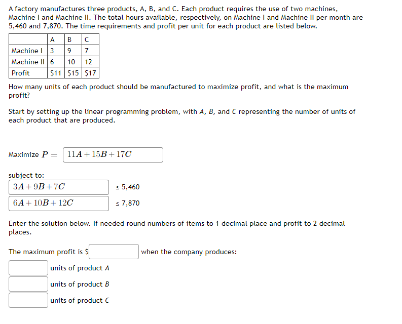 Solved A Factory Manufactures Three Products, A, B, And C. | Chegg.com