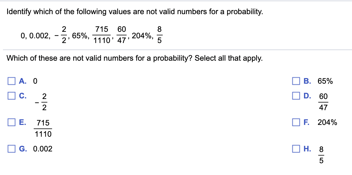 Solved Identify Which Of The Following Values Are Not Valid | Chegg.com