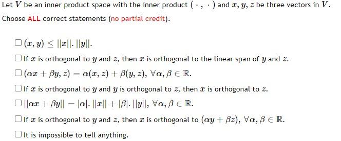 Solved Let V be an inner product space with the inner | Chegg.com