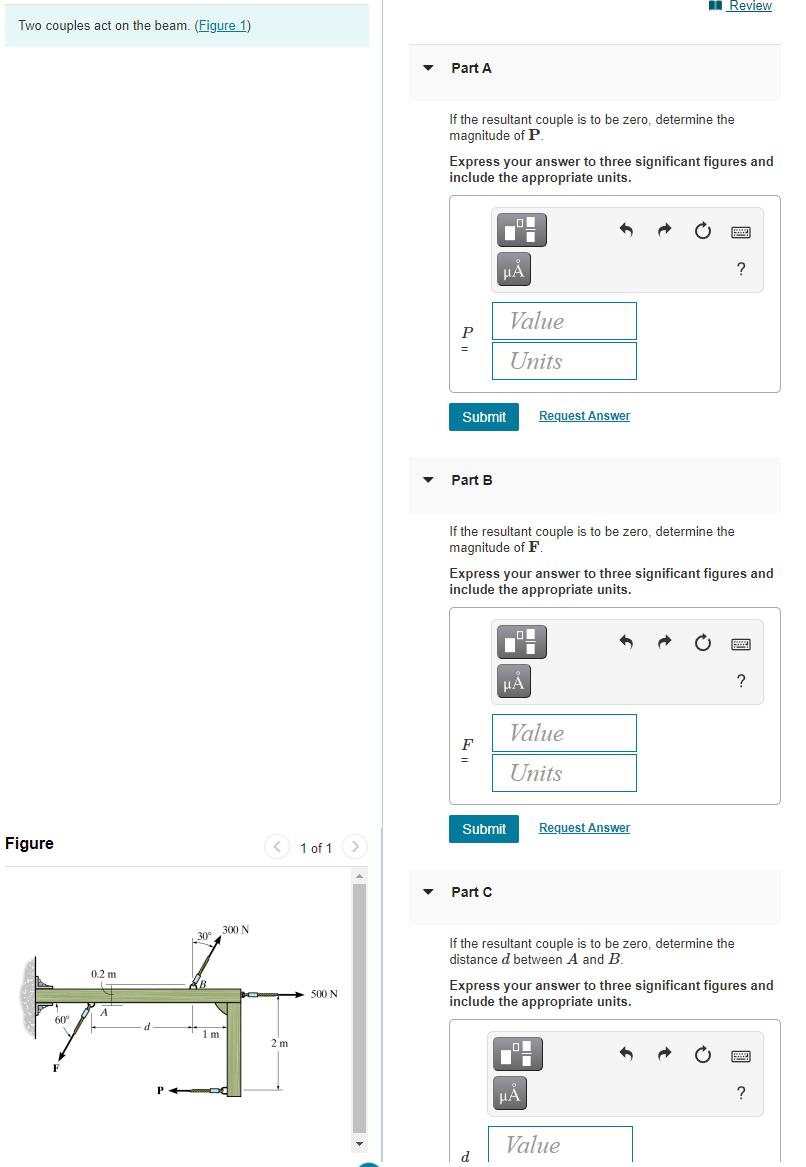 Solved 1 Review Two couples act on the beam. (Figure 1) Part | Chegg.com